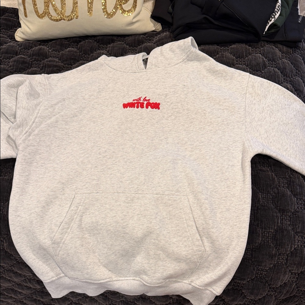 White Fox Boutique Gray Hoodie with Red Logo XS